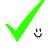 Símbolo de correcto en verde y una carita feliz.